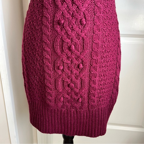 J.J. Basics Cable Knit Cowl Neck Cap Sleeve Sweater Dress Burgundy Sz L - Picture 6 of 16